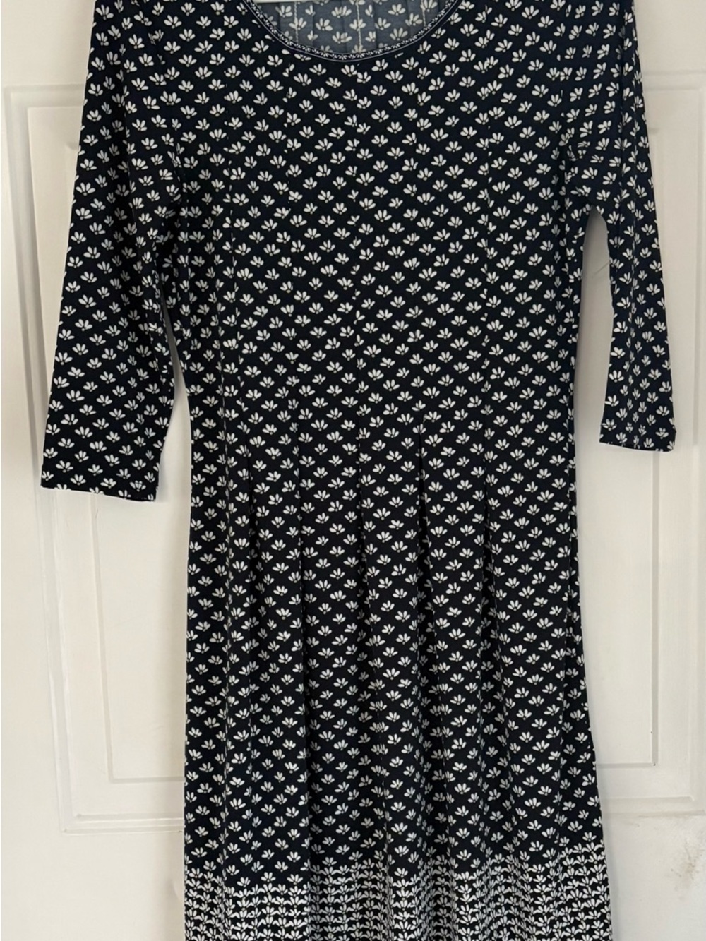 Max Studio Navy Blue and White Patterned Fit-and-Flare Dress